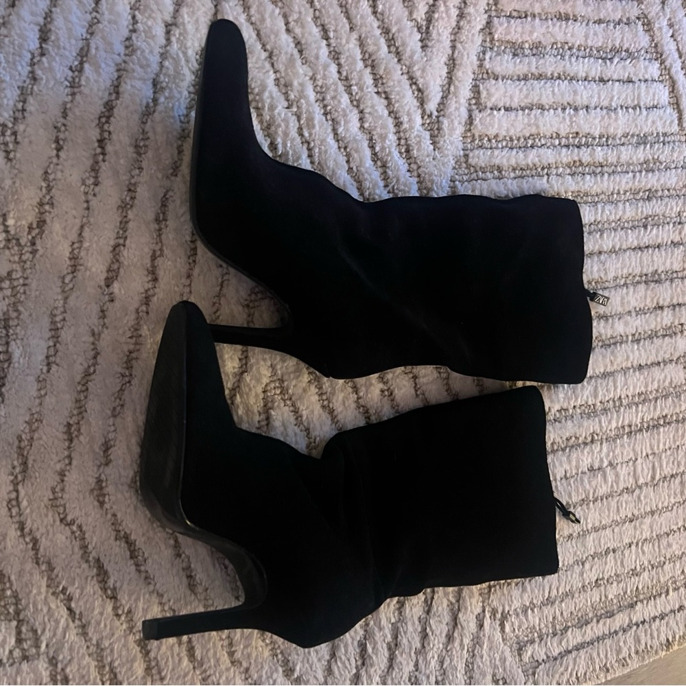 Zara Mid Calf Suede High Heel Boots